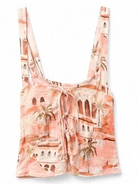 NWT Petal & Pup Aemma Tie Front Tank Peach Palm Print Crop Cross Back Top Small
